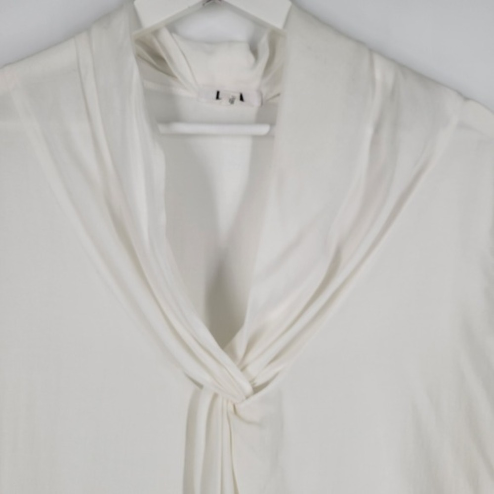 LNA White Long‎ Sleeve Twisted Drape Front Blouse Top Women M Minimal Quiet Lux - Picture 3 of 6